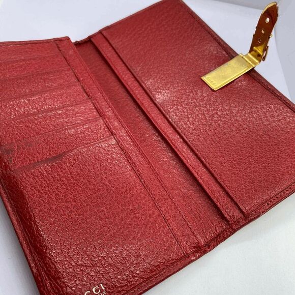 Authentic GUCCI Red Leather Long Slim Double Sided Wallet - Picture 9 of 13